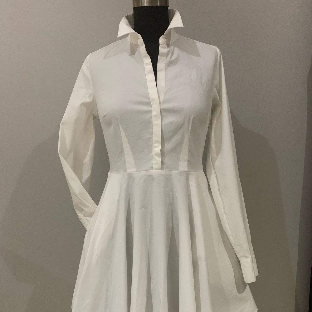 Tailored white cotton stretch Aline shirt dress